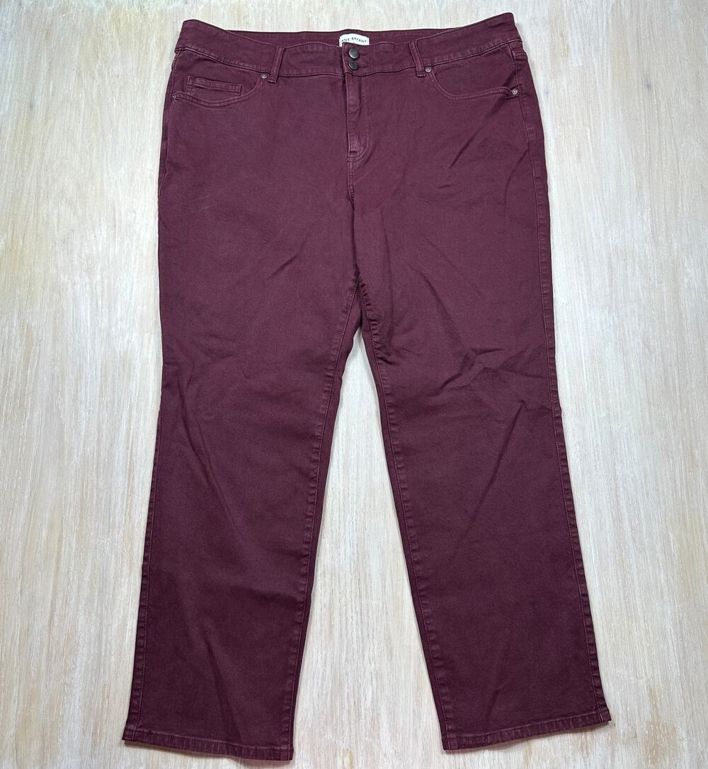 Lane Bryant Tighter Tummy High Rise Burgundy Stretch Straight Leg Jeans 22